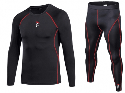 gladiator sports long sleeve compression top black with red with compression pants long